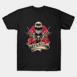 Lets Rock Rock&Roll Skeleton Hand Vintage Retro Rock Concert T-Shirt